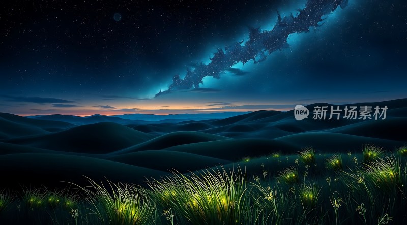 夜空下的神秘星河与草原