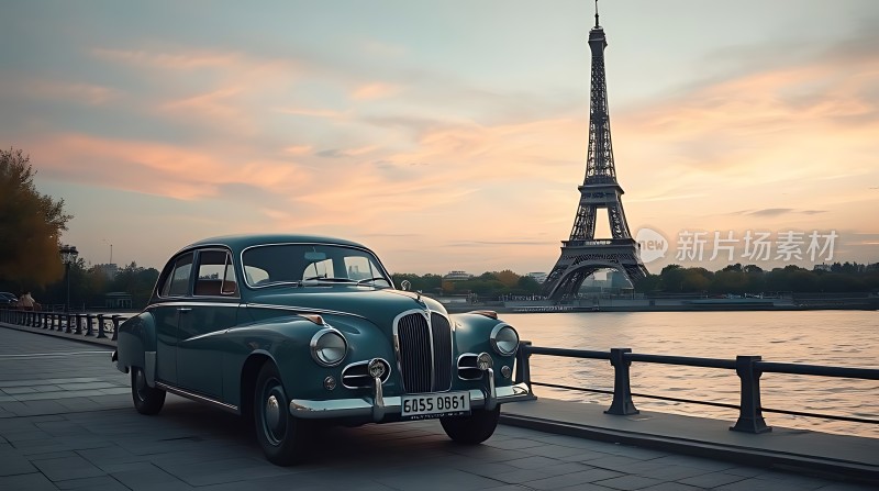 埃菲尔铁塔旁的经典汽车