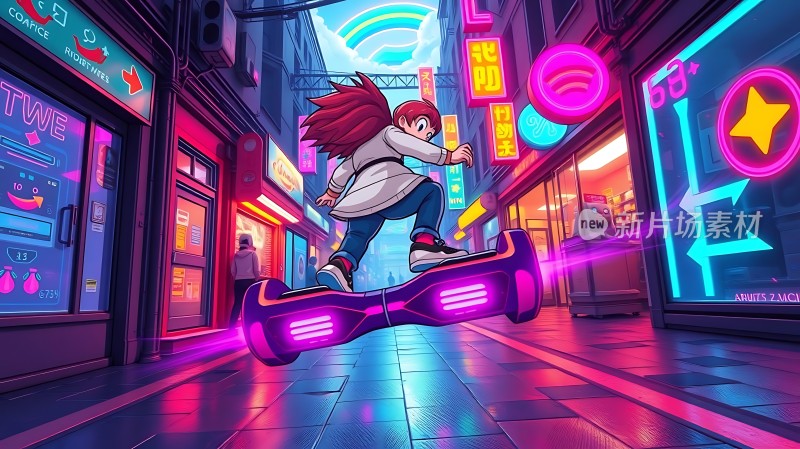 霓虹都市少年飞跃悬浮滑板