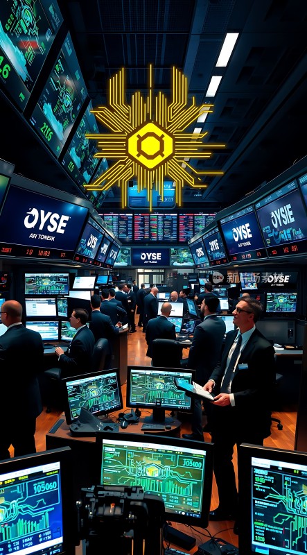 金融中心繁忙的交易大厅与电子屏幕