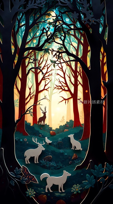 森林秘境鹿与狼的和谐共处