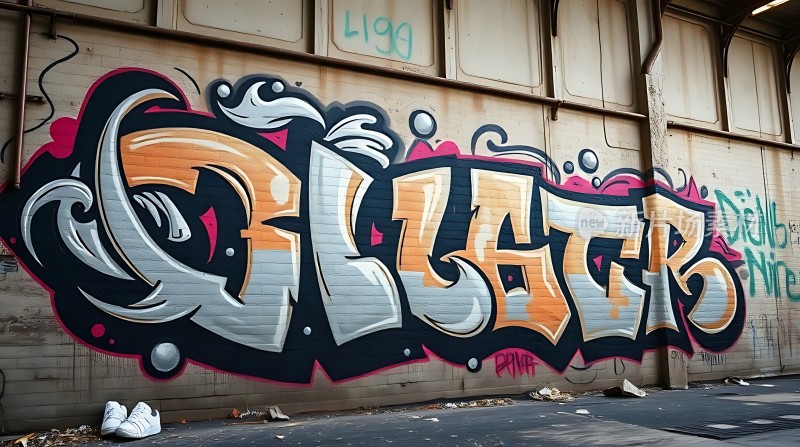 街头艺术色彩斑斓的涂鸦墙