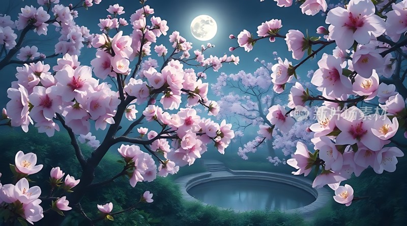 春夜月下花影婆娑