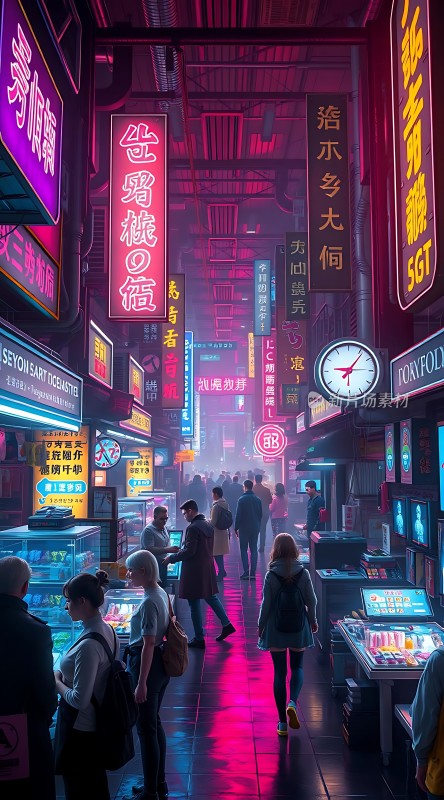 霓虹灯下的繁华夜市