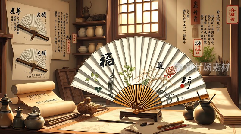 古风书房扇子书法