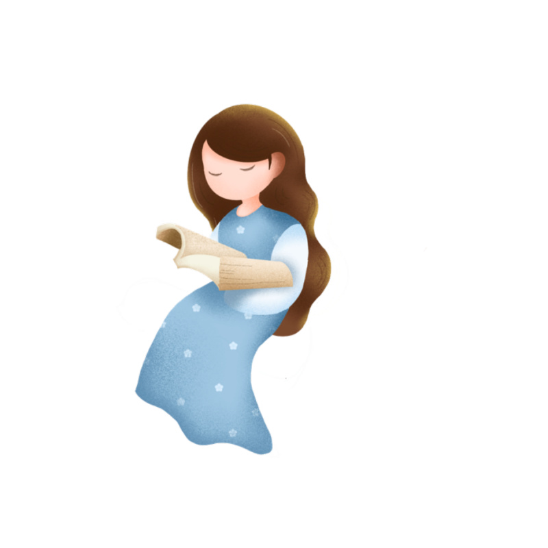 蓝衣女孩坐着看书学习