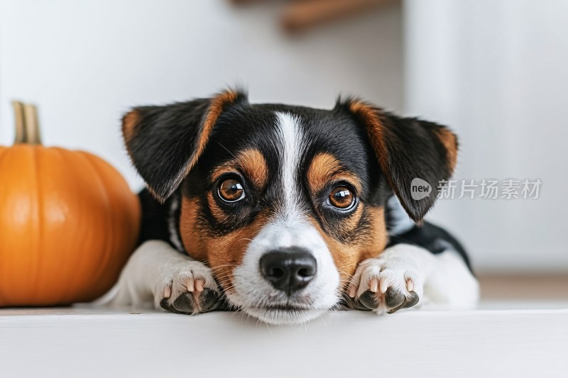 可爱小狗与南瓜同框画面
