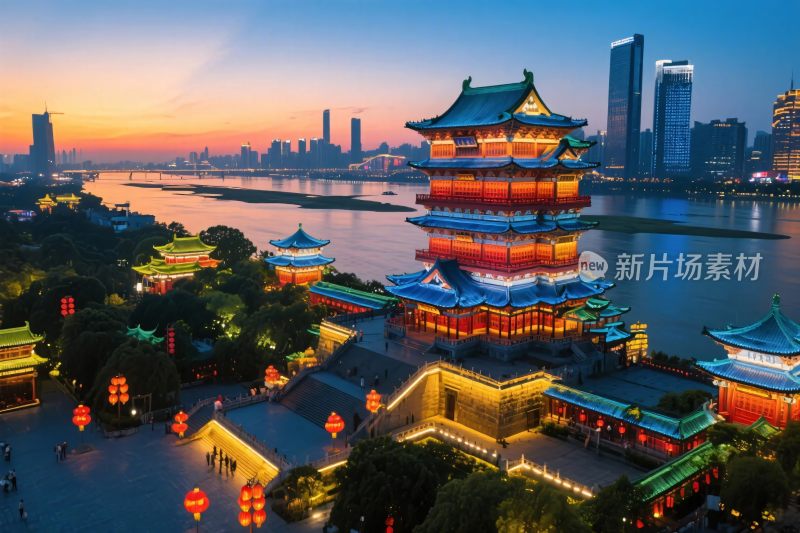 古城古塔夜景风光