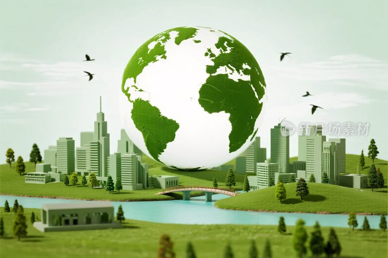 绿色地球城市插画