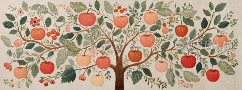 手绘苹果树插画