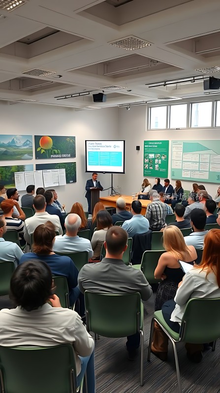 会议厅内听众认真聆听演讲