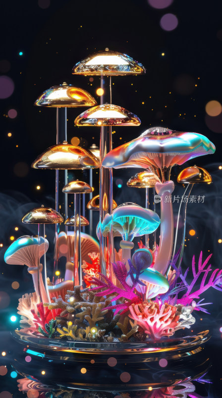 3D渲染科幻蘑菇背景