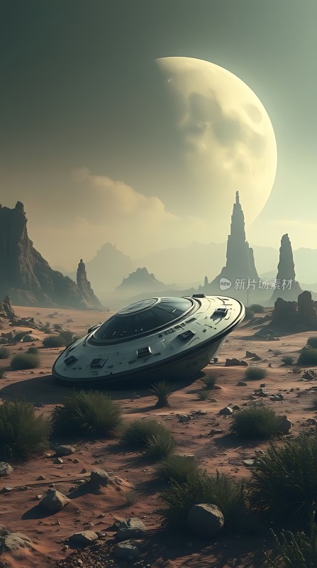 外星飞船坠落在神秘星球上