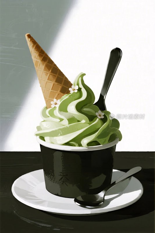 绿色甜筒冰淇淋