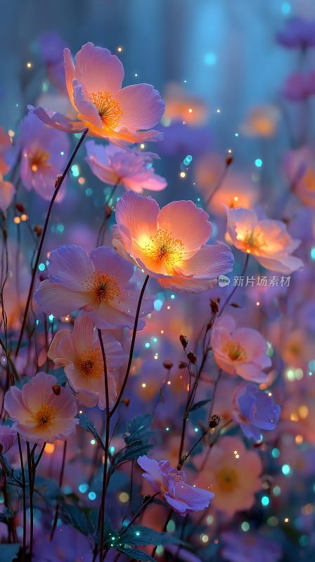 梦幻唯美的发光花卉景象