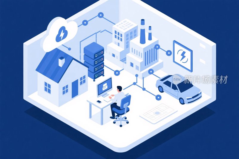 科技场景等距插画