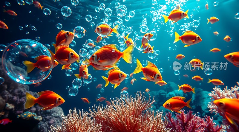 五彩斑斓的小鱼在珊瑚丛中畅游