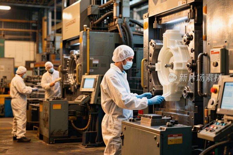 工厂内工人操作机器场景
