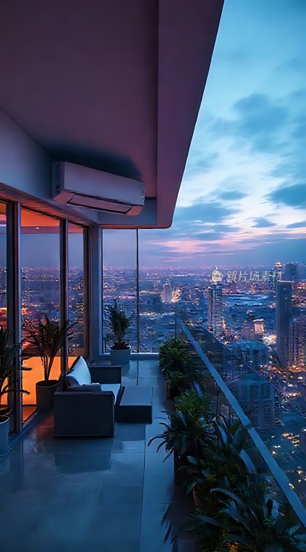 城市夜景下的现代阳台
