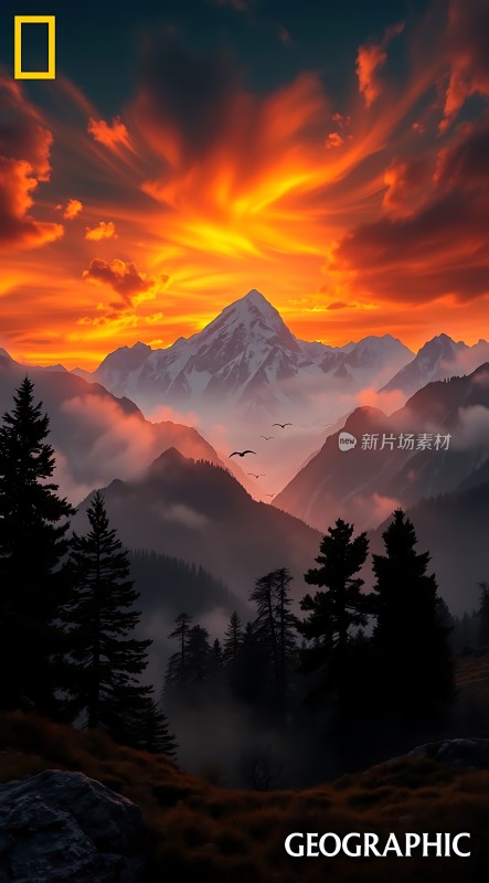 日出时分的壮丽山脉与森林景观