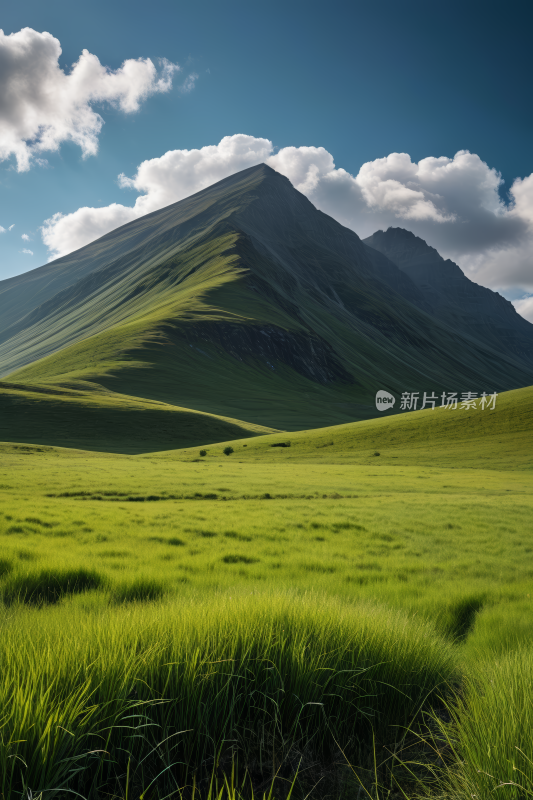 草地一座高山清风景图片