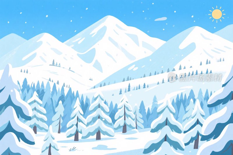 冬季雪山雪景插画