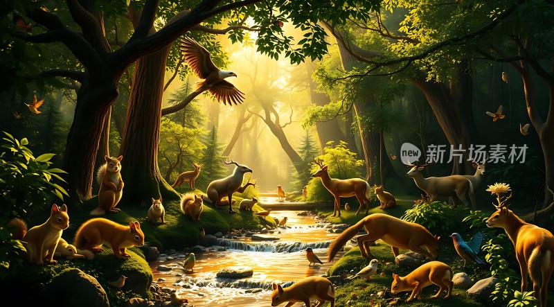 森林秘境动物和谐共处