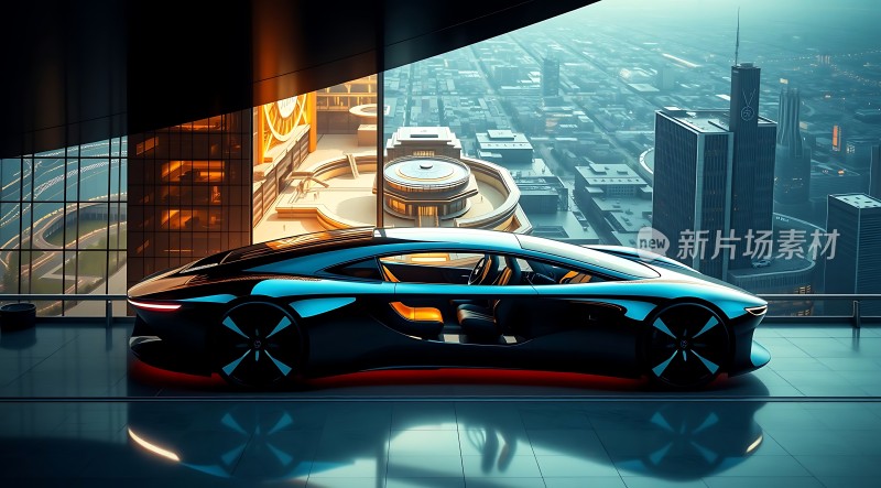 未来座驾科技感跑车与摩天大楼的结合