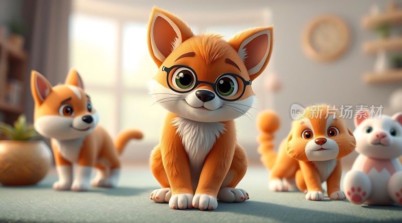 三只可爱猫咪温馨互动场景