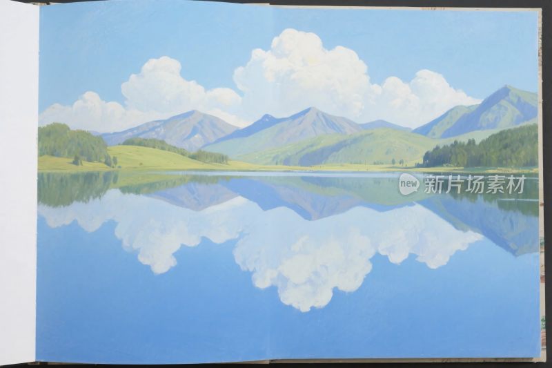 山水湖景风景插画