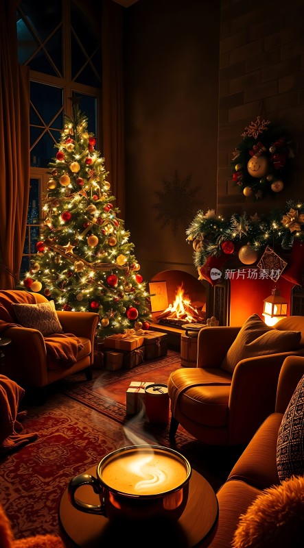 圣诞树下的温馨客厅