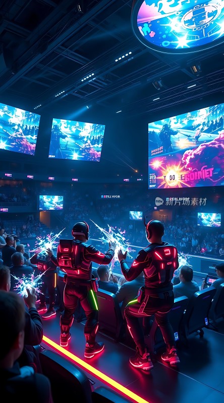 电竞比赛现场选手们蓄势待发观众热情高涨