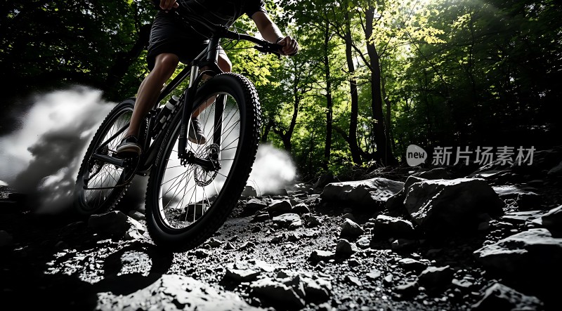 骑行者穿越森林小径