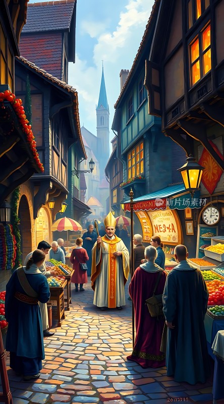 中世纪集市上的主教与商贩