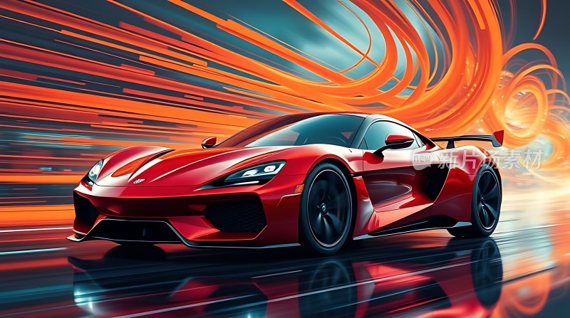红色跑车疾驰而过速度与激情的完美展现！