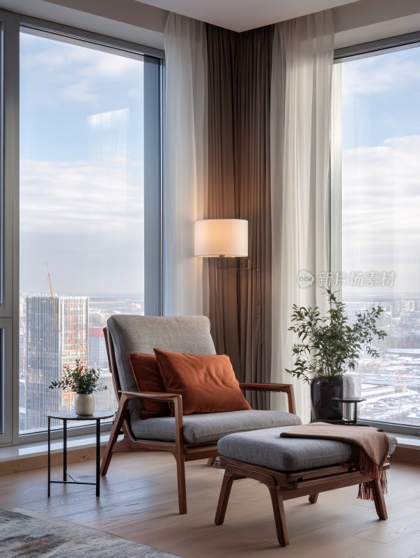 现代简约风格的窗边休息角落
