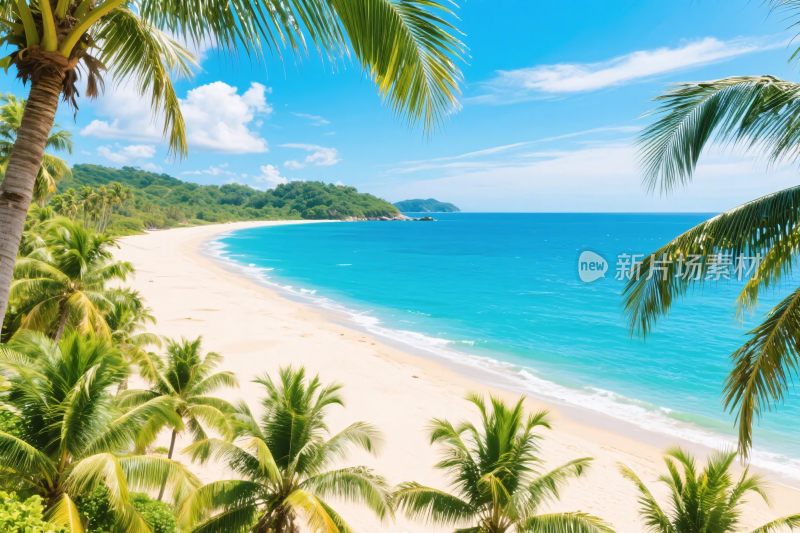 热带海滩风景插画