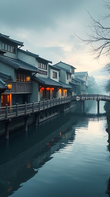 古桥水乡夜色幽静