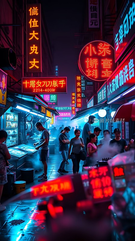 霓虹灯下的繁华夜市热闹非凡