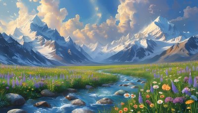 雪山下的宁静湖泊 雪山 河流 湖泊 草地 雪山下的宁静湖泊 雪山 河流 湖泊 草地