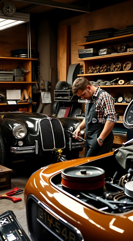 复古车库里的经典汽车修复