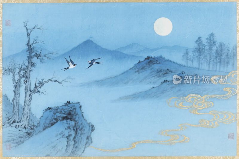 古风山水花鸟插画