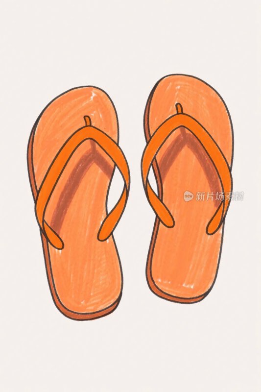 橙色手绘拖鞋插画