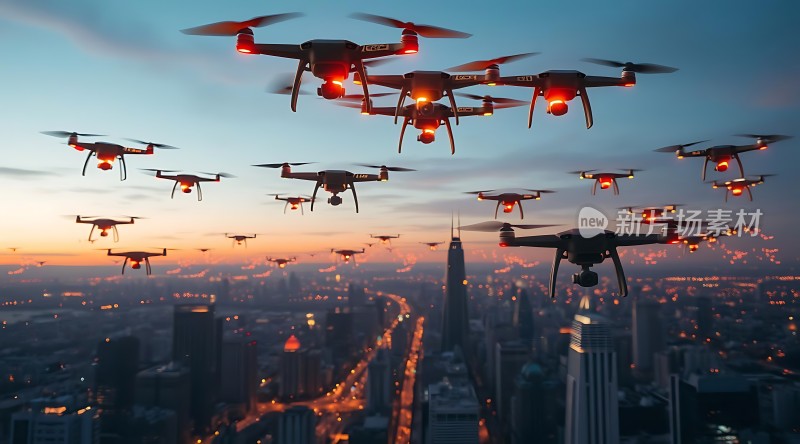 无人机编队飞越城市夜景