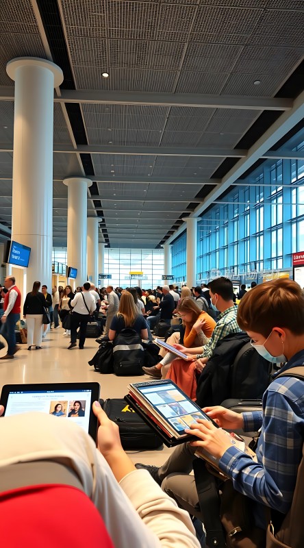 机场候机大厅旅客们等待登机