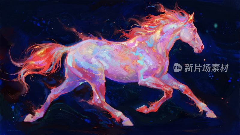 奔跑的梦幻色彩骏马插画