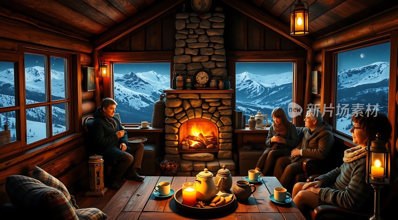 冬日暖炉旁温馨聚会
