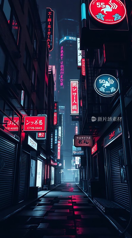 霓虹灯下的未来都市夜景