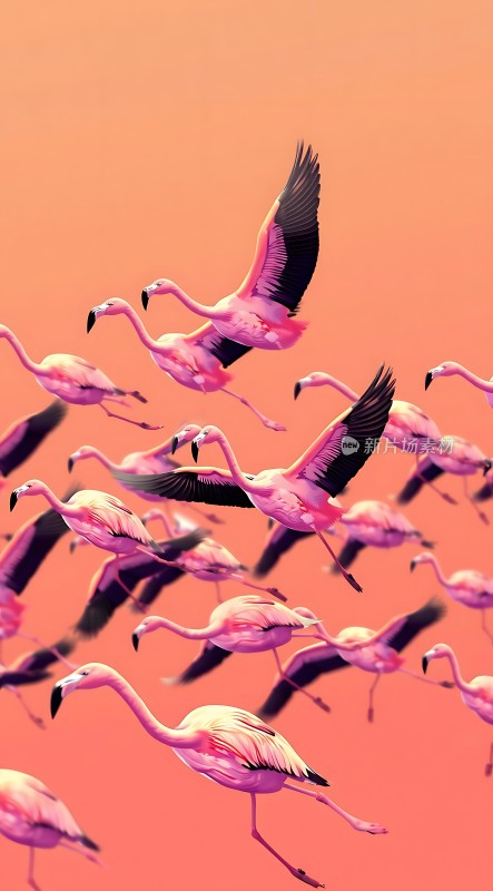 火烈鸟群飞