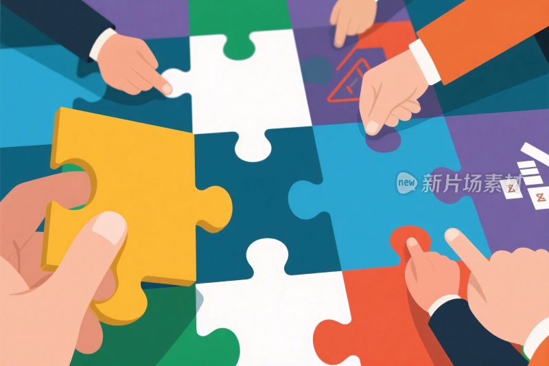 团队协作拼图插画